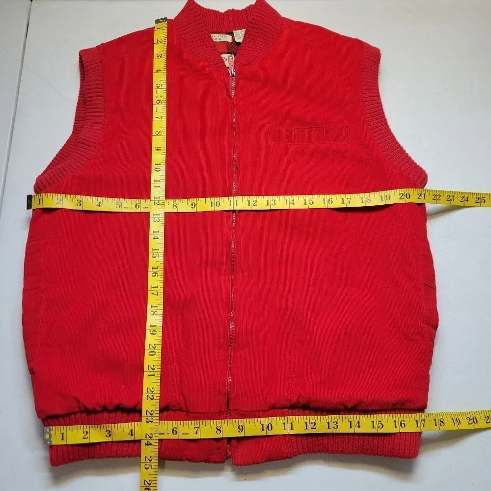 St John's Bay Vintage Micro Corduroy Red Sleeveless Zip Up Puffer Vest